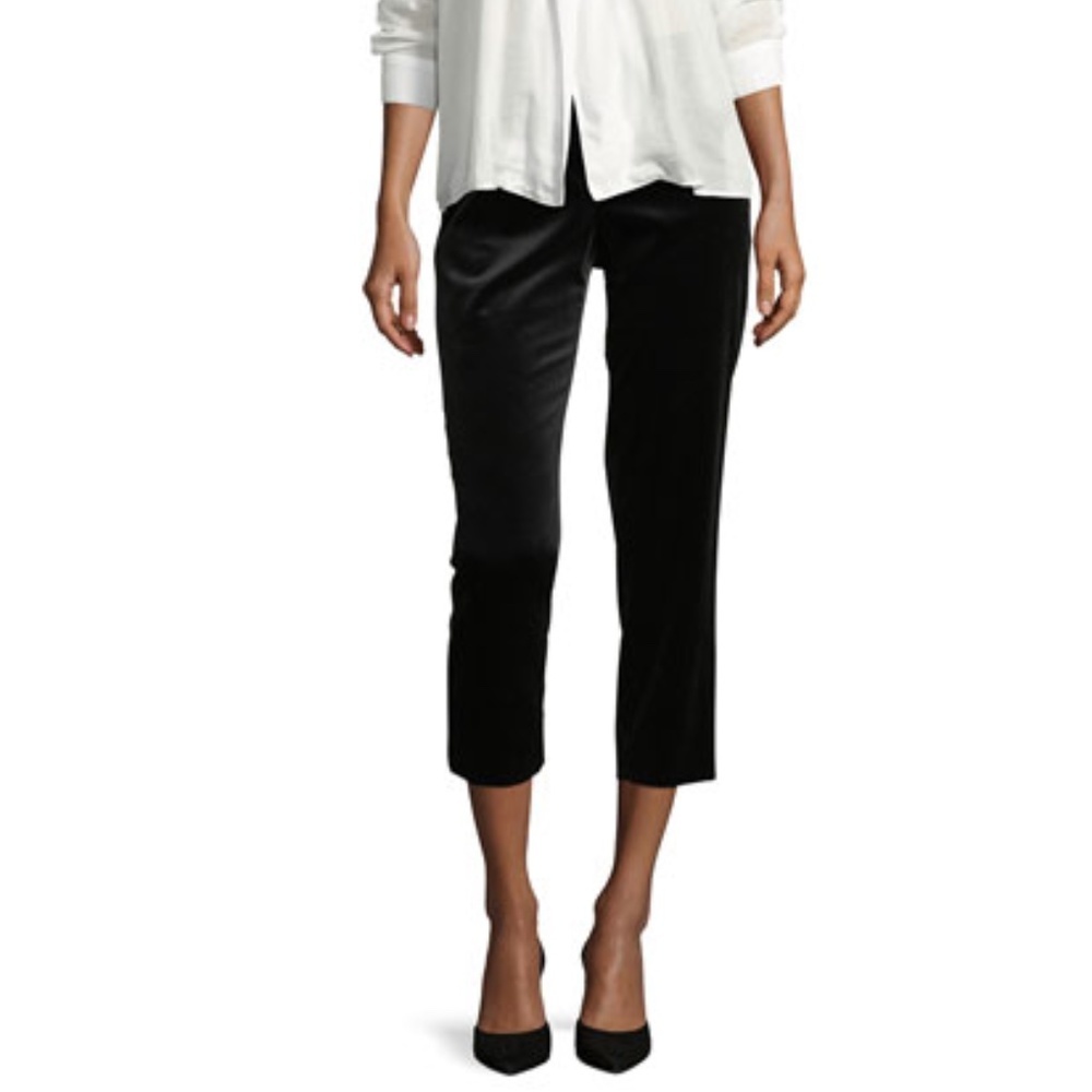 Piazza Sempione Black Audrey Straight-Leg Velvet Cropped Capri Pants Size 6​